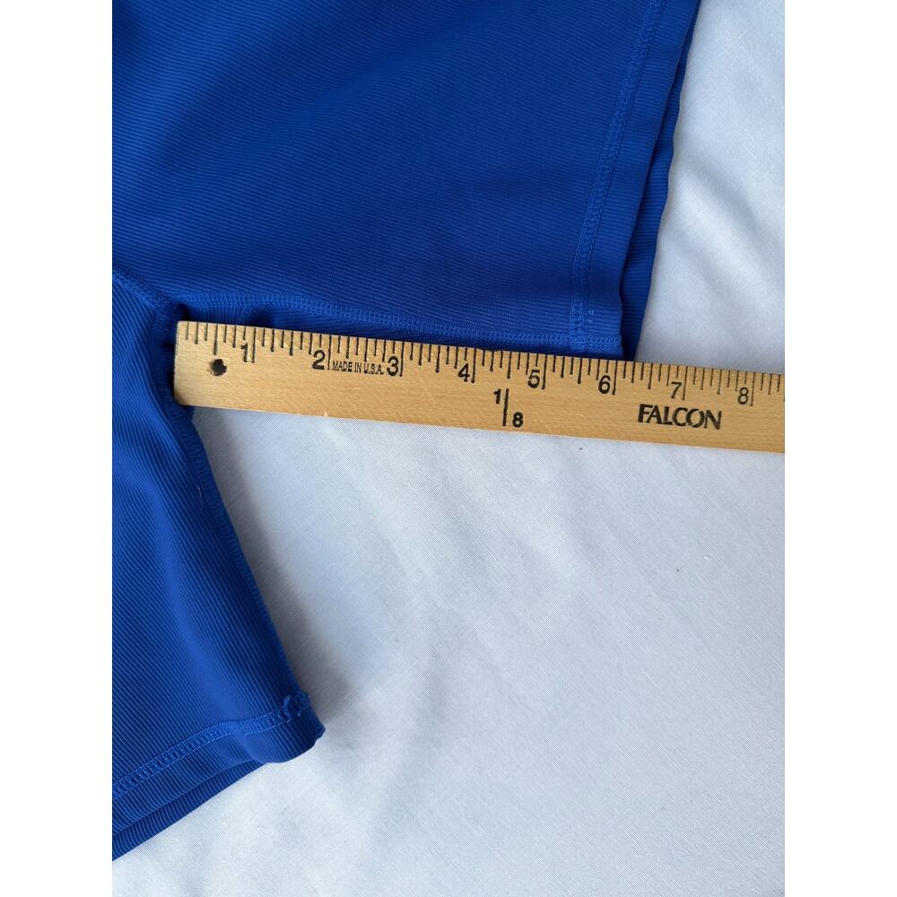 WILO Biker Yoga Gym Running Sporty Blue Ribbed Crossover V-waistband Shorts Sz L - Picture 8 of 9
